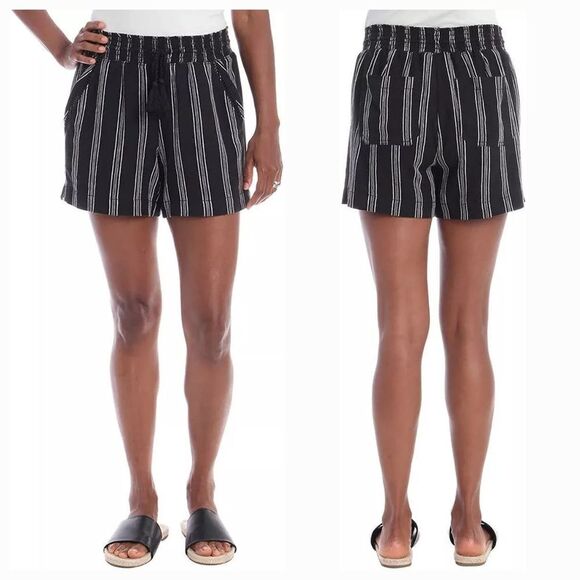 ☔️🔺️Briggs Black & White Striped Linen Blend Shorts Small - Picture 1 of 12